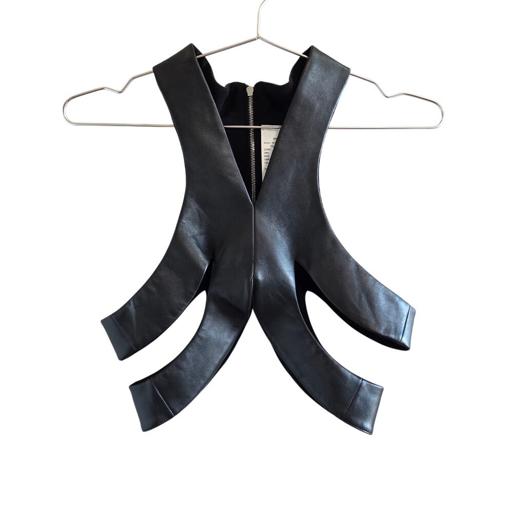 Mônot Black Lambskin Leather Cutout Crop Top IT 38 US 2 Designer Luxury